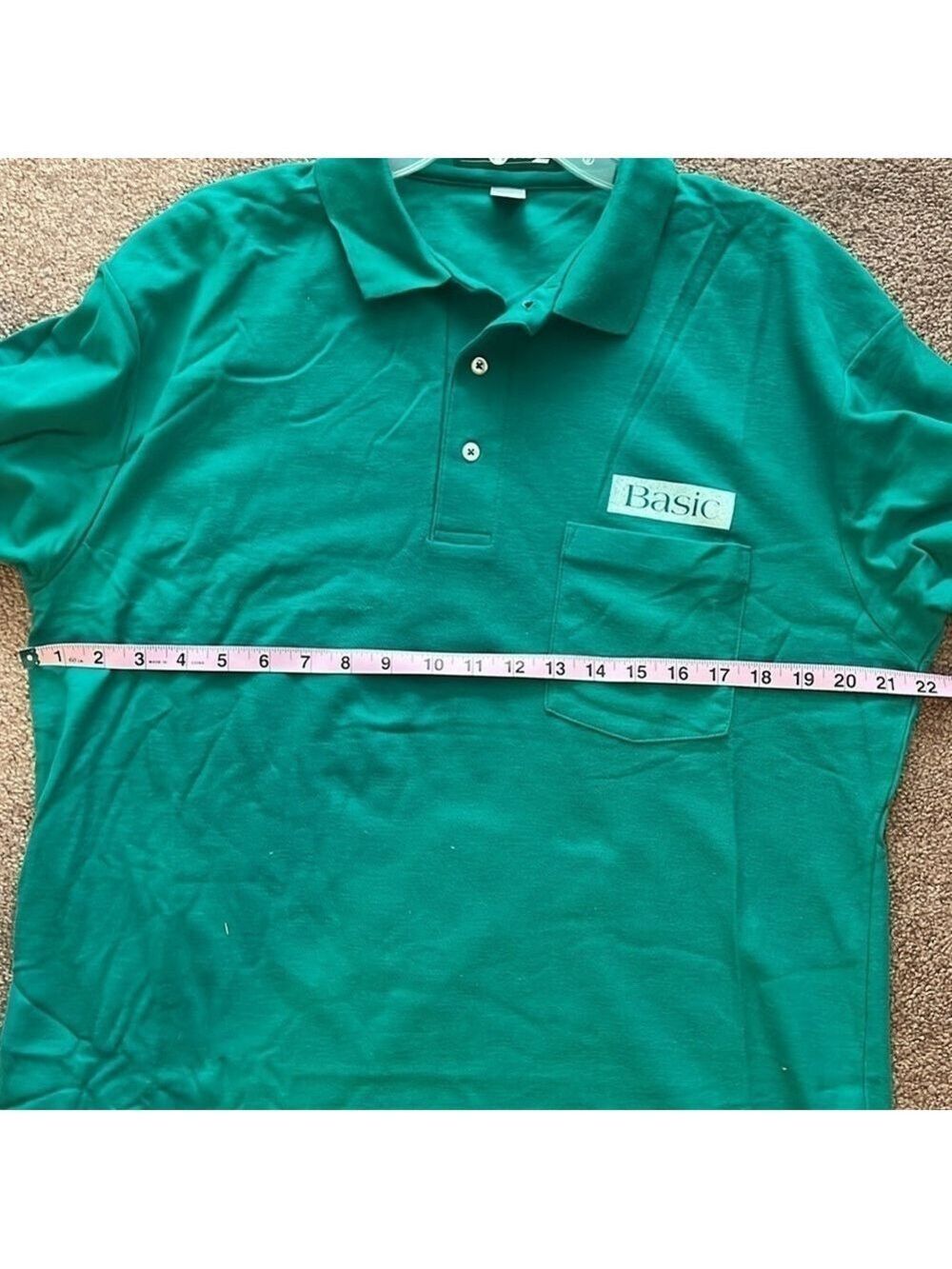 Outer banks vintage “Basic”  advertisement polo shirt. Size L. Green. - Picture 8 of 9